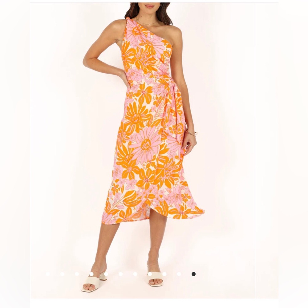 Petal and pup one shoulder floral pink and orange midi dress - *NWT size Small